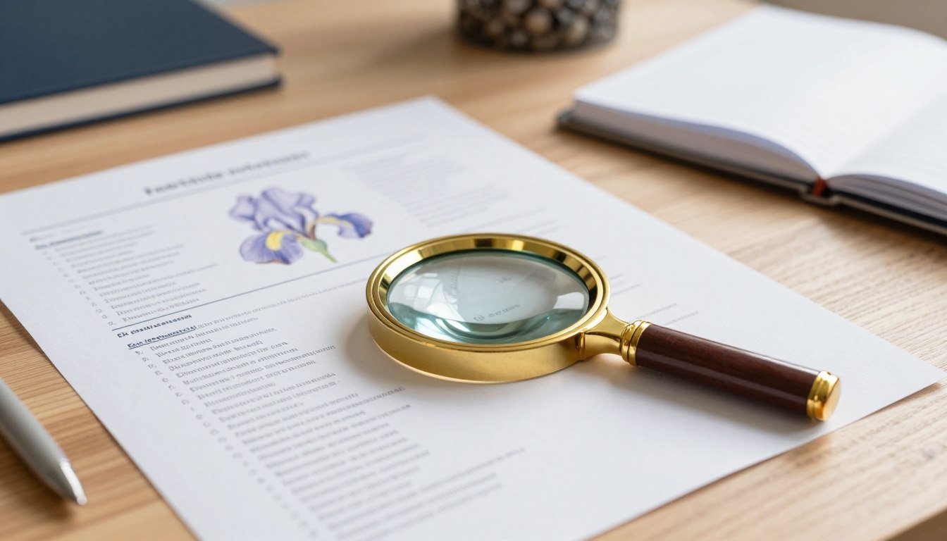 Magnifying lens resting over historical documentation and reference records