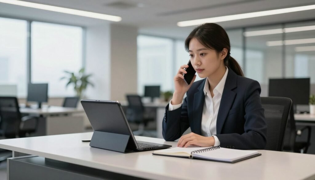 Modern business distribution logistics office with digital communication tools