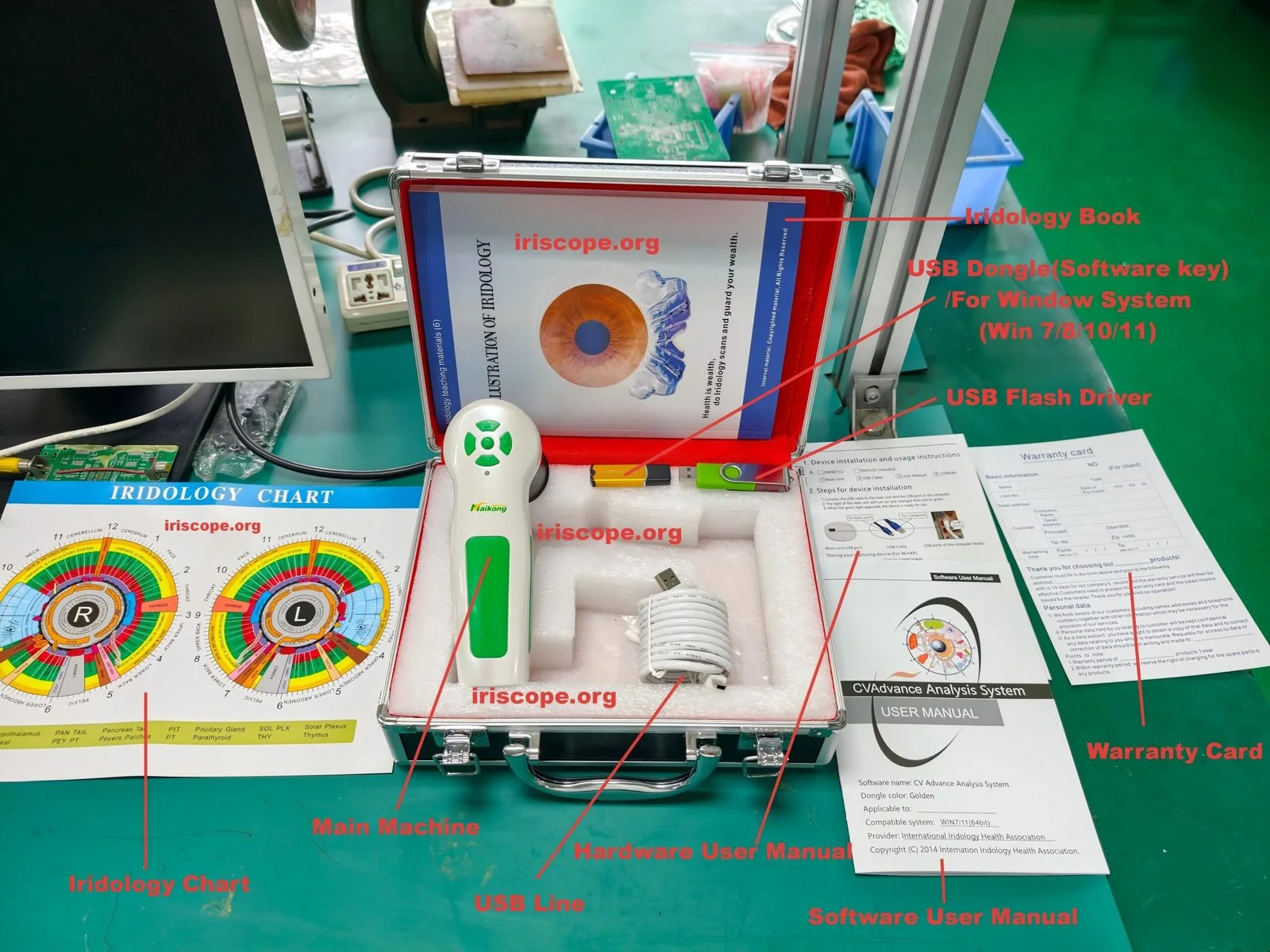 A professional iridology camera on a timber consultation desk next to a display monitor in South Africa
